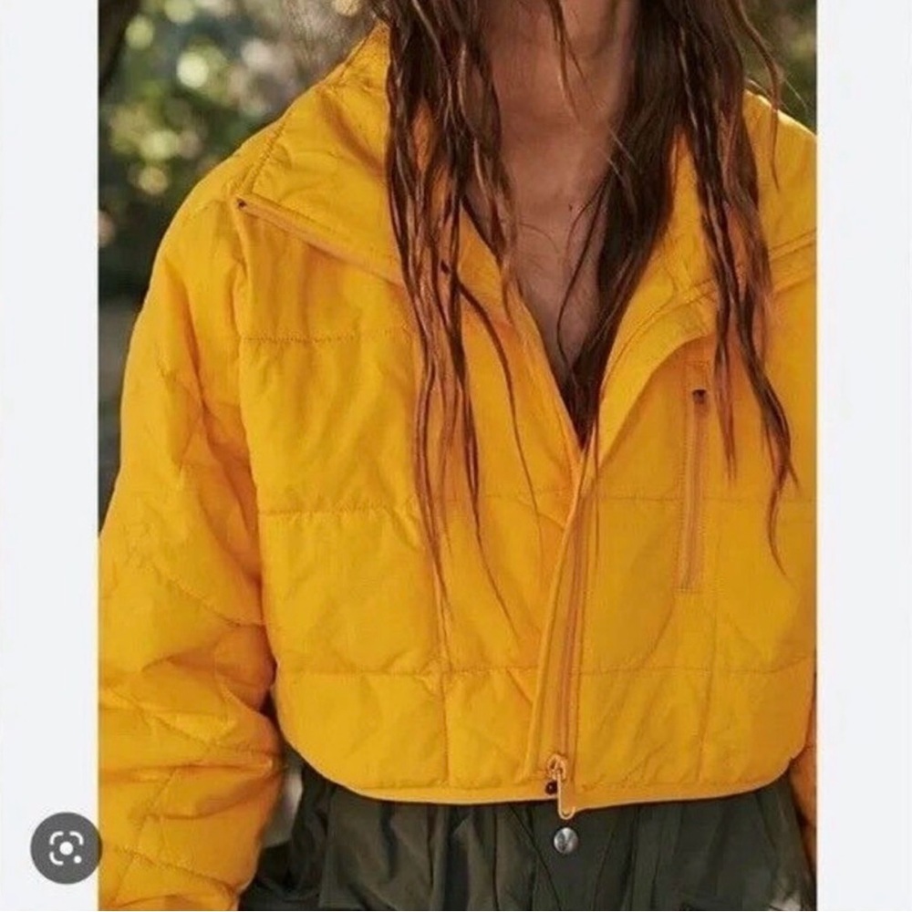 Free People Movement Pippa Packable Puffer Jacket XL Yellow Crop Hiking Sporty - Picture 2 of 15